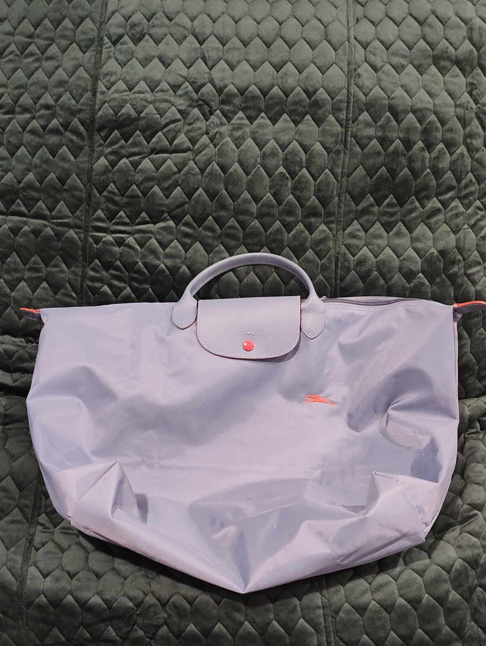 Longchamp Lavender Nylon Tote with Coral Accents